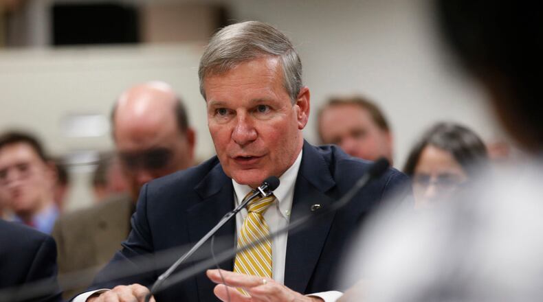 Georgia Tech president Bud Peterson was among the witnesses at a committee meeting, called by State Rep. Earl Ehrhart, chairman of the committee that allocates funds to Georgia's colleges, reviewing the due process policies at all of Georgia's colleges, but particularly Georgia Tech.   BOB ANDRES  / BANDRES@AJC.COM
