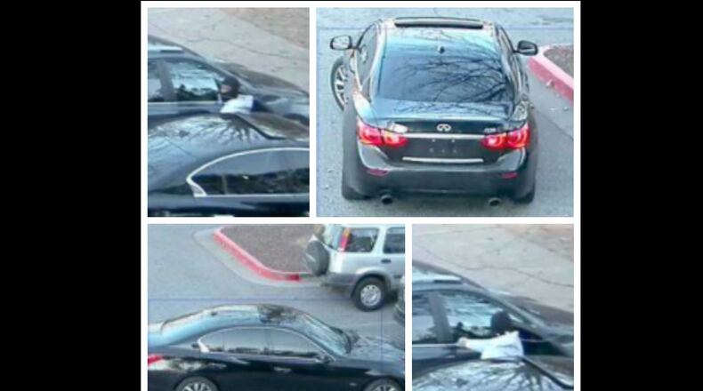 Johns Creek police are searching for a man who broke into a car at Newtown Park last week. The suspect drove off in a 2015 Infiniti Q50.