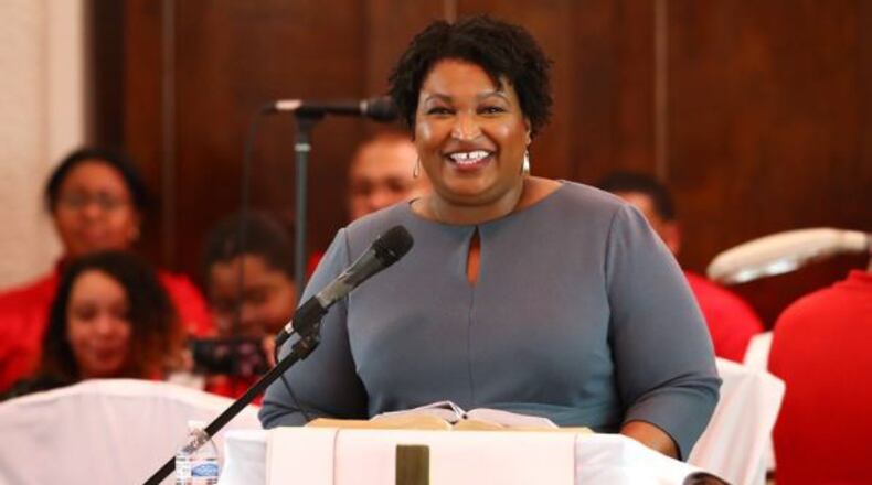 Former candidate for governor Stacey Abrams speaks at Brown Chapel African Methodist Episcopal Church during Selma's re-enactment of Bloody Sunday on Sunday, March 1, 2020, in Selma, Ala.  Curtis Compton ccompton@ajc.com