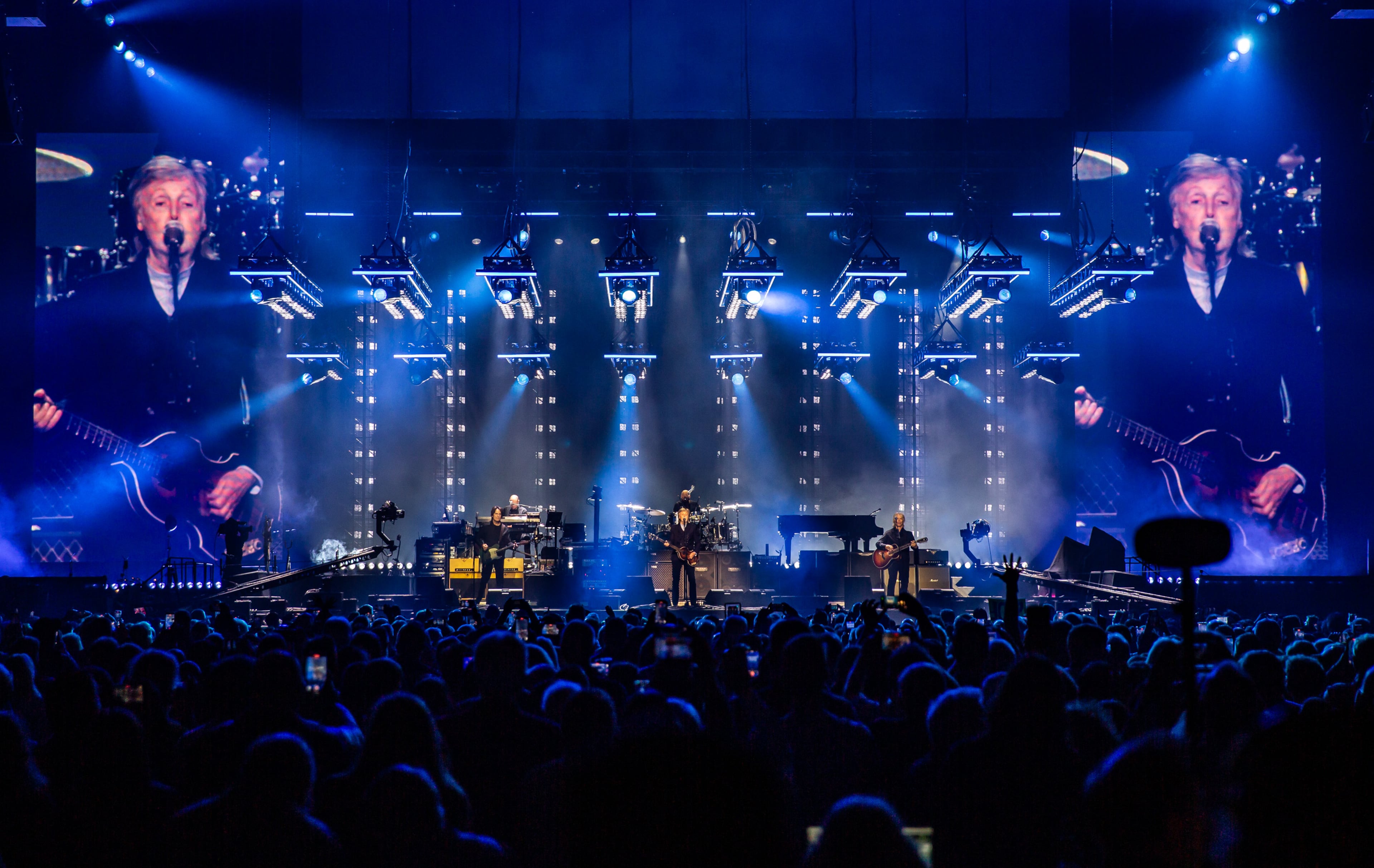 Paul McCartney plays to a nearly sold-out State Farm Arena in Atlanta on Sunday, Nov. 2, 2025.  (Ryan Fleisher for the AJC)