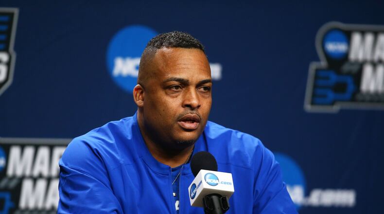 Georgia State coach Ron Hunter speaks to the media before the first round of the 2019 NCAA tournament.
