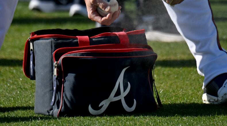 Atlanta Braves pitcher Chris Sale holds his baseball during the first day of pitchers and catchers workouts at CoolToday Park, Tuesday, Feb. 10, 2026, in North Port, Fla. (Hyosub Shin/AJC)
