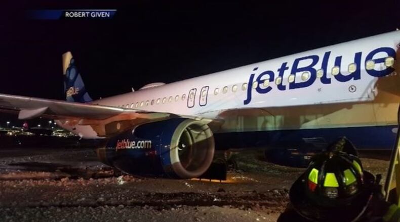 A plane slid on ice in Boston overnight.