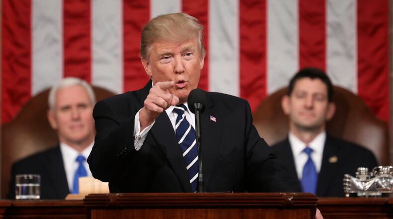 President Donald Trump addresses a joint session of Congress on Feb. 28,  2017. (Jim Lo Scalzo/Pool Image via AP, File)
