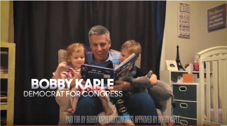 A screenshot of 6th District congressional candidate Bobby Kaple's first television ad.