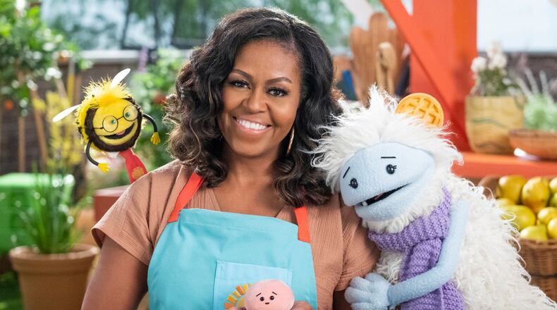 Michelle Obama hosts a children's show about cooking on Netflix called "Waffles + Mochi." NETFLIX