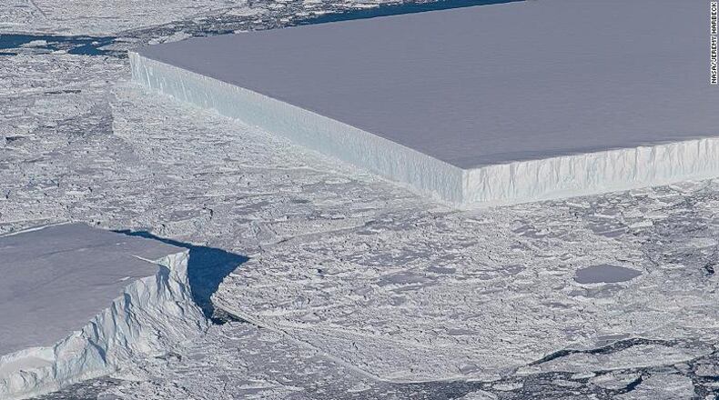 A large, rectangular ice sheet was discovered during an Antarctica flyover last week, NASA said.
