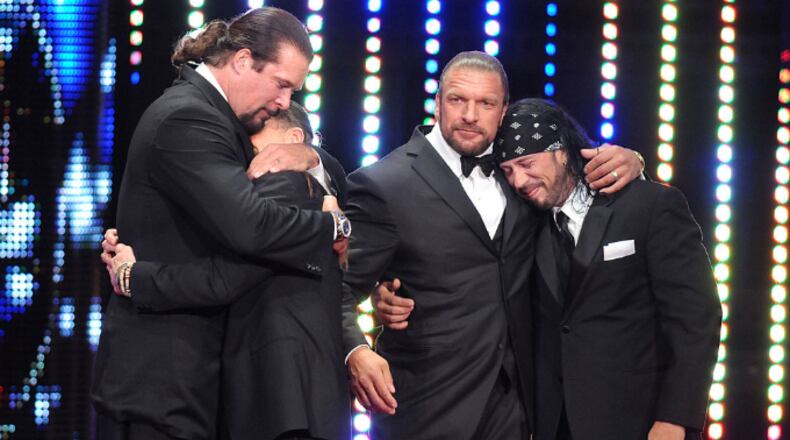 ATLANTA, GA - APRIL 02:  Kevin Nash, Hall of Fame inductee Shawn Michaels, Triple H and X-Pac attend the WWE 2011 Hall Of Fame Induction at Philips Arena on April 2, 2011 in Atlanta, Georgia.  (Photo by George Napolitano/FilmMagic)