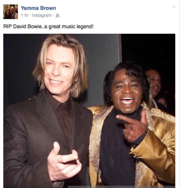 Yamma Brown shared this photo of the late David Bowie with her dad back in the day.