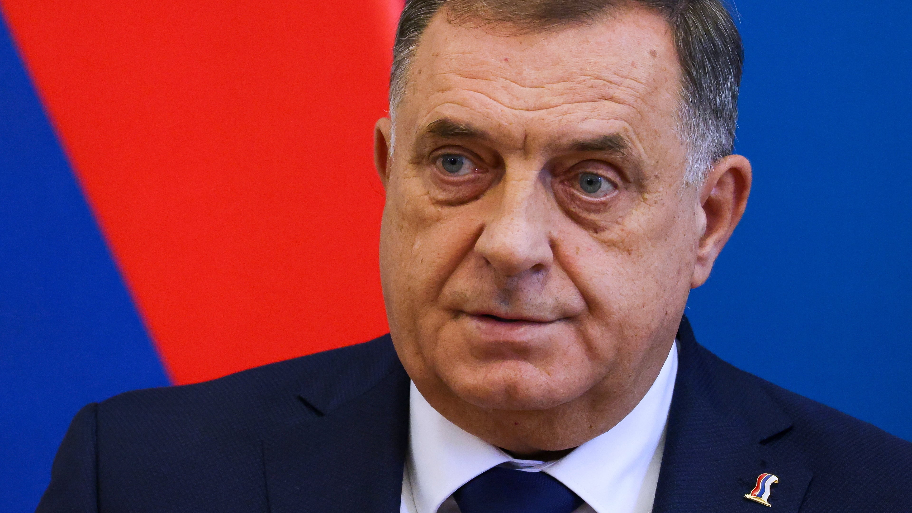 FILE - Bosnian Serb leader serving as the 8th President of the Republika Srpska, Milorad Dodik speaks during a joint press conference with Hungarian Minister of Foreign Affairs and Trade Peter Szijjarto following their meeting in the latter's office in Budapest, Hungary, Sept. 4, 2025. (Robert Hegedus/MTI via AP, FILE)