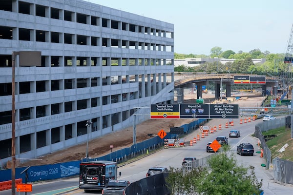 In the last century, the Atlanta airport has been almost constantly under construction, making way for passenger growth. New parking capacity has been a recent focus. A section of a new South Terminal parking facility, as seen under construction on Monday, April 21, 2025, is set to open before summer 2026.(Miguel Martinez/ AJC)