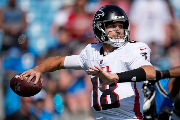 Atlanta Falcons quarterback Kirk Cousins passes against the Carolina Panthers during the second half of an NFL football game, Sunday, Sept. 21, 2025, in Charlotte, N.C. (Jacob Kupferman/AP)