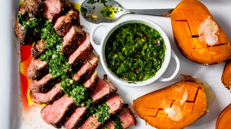 Chimichurri steak with a side of sweet potatoes. CONTRIBUTED BY HENRI HOLLIS