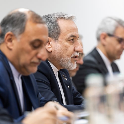 FILE - Iranian Foreign Minister Abbas Araghchi, speaks during a bilateral meeting between Switzerland and Iran, in Geneva, Switzerland, Feb. 17, 2026 (Cyril Zingaro/Keystone via AP, File)