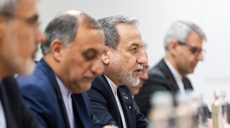 FILE - Iranian Foreign Minister Abbas Araghchi, speaks during a bilateral meeting between Switzerland and Iran, in Geneva, Switzerland, Feb. 17, 2026 (Cyril Zingaro/Keystone via AP, File)