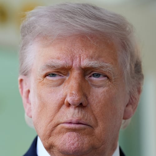 President Donald Trump speaks outside the Oval Office of the White House, Monday, April 13, 2026, in Washington. (AP Photo/Alex Brandon)