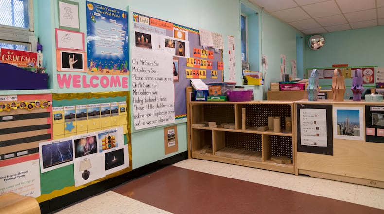 **EMBARGO: No electronic distribution, Web posting or street sales before MONDAY 03:01 A.M. ET APRIL 10, 2023. No exceptions for any reasons. EMBARGO set by source.**  FILE — An empty pre-k classroom at Child Center NY in Corona, Queens, on Feb. 22, 2021. New York City has opened thousands of free preschool seats for 3- and 4-year-olds that remain empty. (Naima Green/The New York Times)