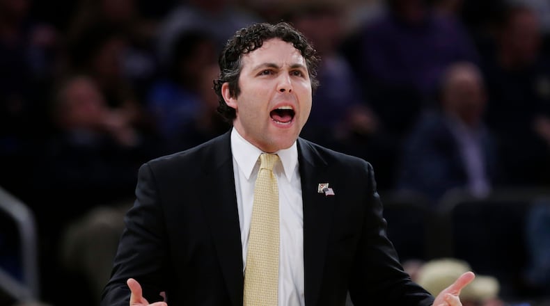 Georgia Tech coach Josh Pastner shouts to his team against TCU during the final of the NIT on Thursday, March 30, 2017, in New York. (AP Photo/Frank Franklin II)