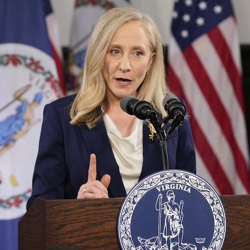 FILE - Virginia Gov. Abigail Spanberger delivers the Democratic response to President Donald Trump's State of the Union address, Feb. 24, 2026, in Williamsburg, Va. (AP Photo/Steve Helber, Pool, File)