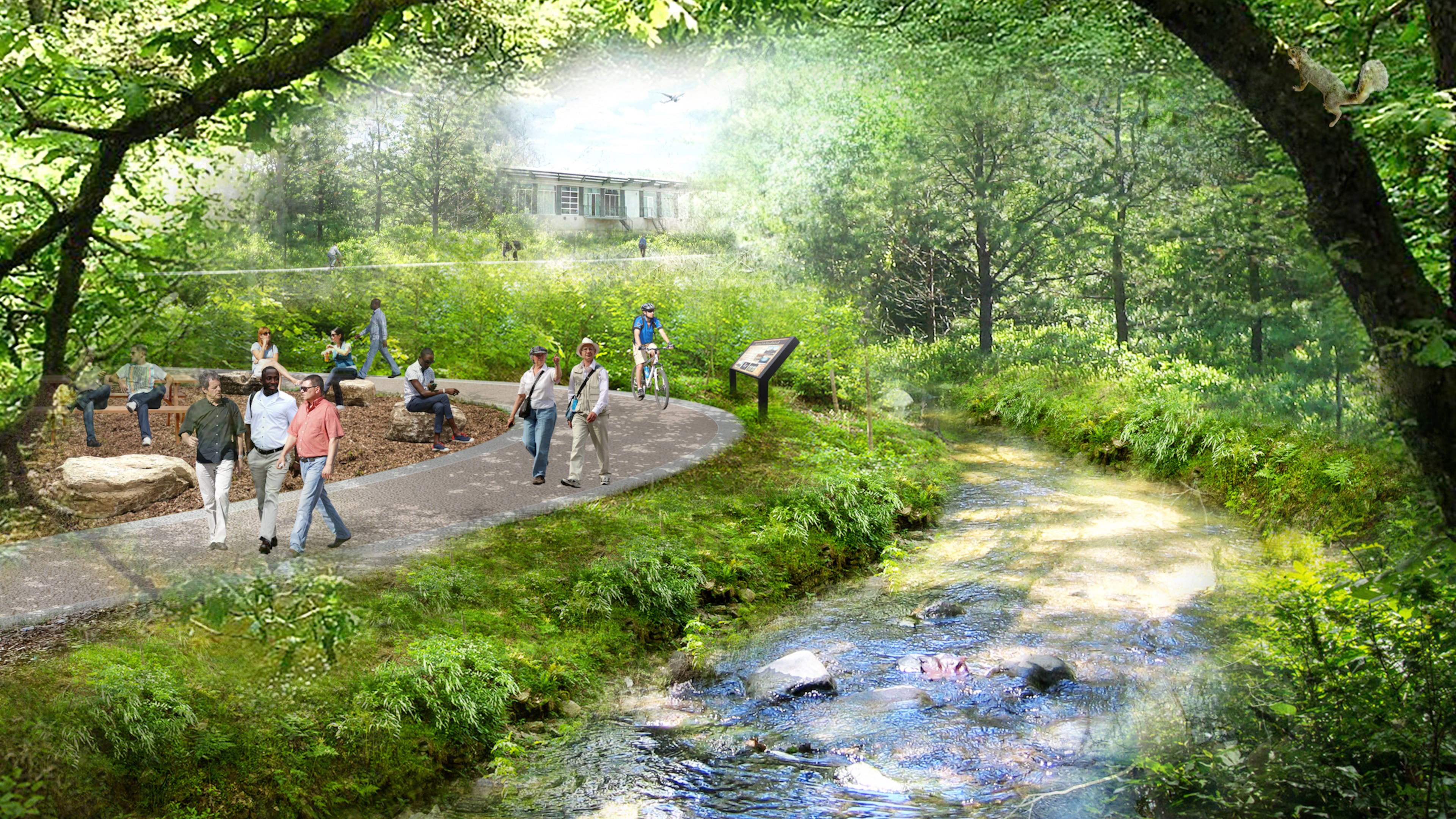 An artist's depiction of how a portion of the proposed Flint River Gateway Trails could look. The actual trail design may be different following community feedback and engineering work. (Courtesy of the Atlanta Regional Commission)