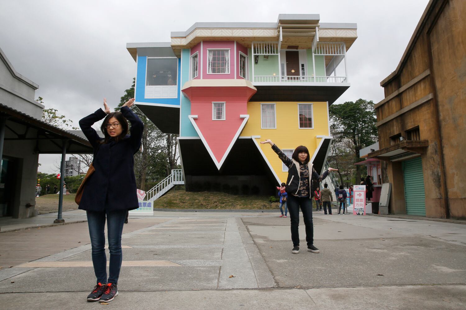 Colorful three-story property