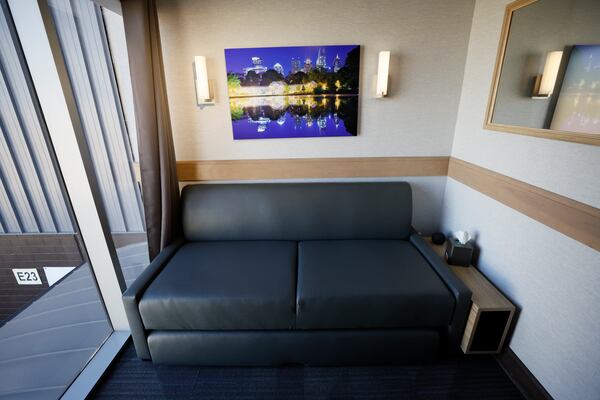 A Minute Suites sleep suite on Concourse E at Hartsfield-Jackson Atlanta International Airport on Wednesday, Nov. 8, 2023. (Miguel Martinez/AJC)