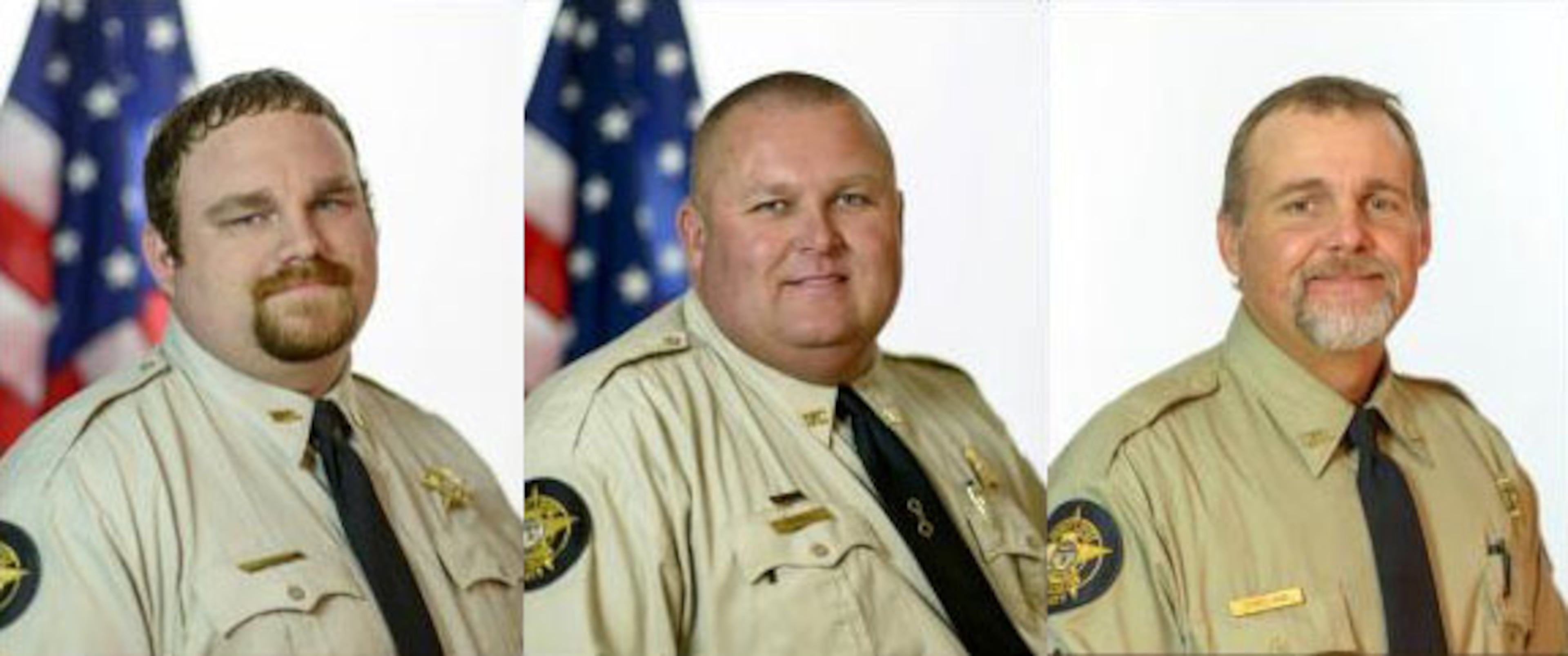 Former Washington County deputies Rhett Scott (from left), Michael Howell and Henry Copeland face murder charges in the 2017 death of Eurie Martin. The trial is set to begin Monday. (Courtesy of WJBF-TV)