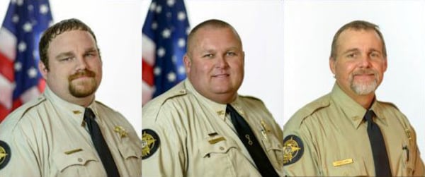 Former Washington County deputies Rhett Scott (from left), Michael Howell and Henry Copeland face murder charges in the 2017 death of Eurie Martin. The trial is set to begin Monday. (Courtesy of WJBF-TV)