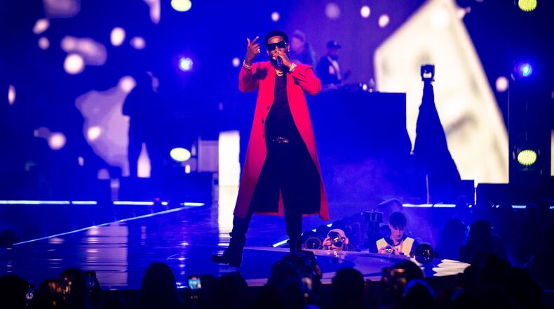 Gucci Mane plays all of his hits during the AT&T Playoff Playlist Live! on Saturday, Jan. 18, 2025, at State Farm Arena in Atlanta. (Ryan Fleisher for the AJC)
