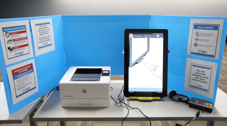 A photo of the new voting machine used that were tested as part of a mock election held at the Sandy Springs Library on Tuesday Feb. 18, 2020.