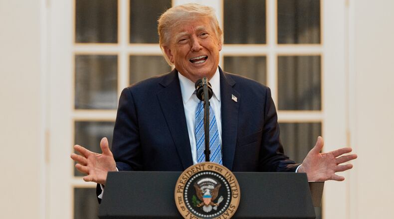 President Donald Trump speaks during a dinner in the Rose Garden of the White House, Thursday, Sept. 17, 2026, in Washington. (AP Photo/Alex Brandon)