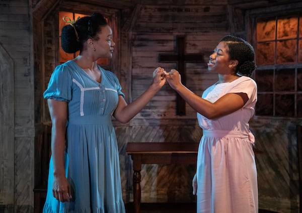 Jade Payton (left) played the role of Avery in the off-Broadway production of "Covenant" at the Roundabout Theatre in 2023. She will play Avery again in Atlanta in Alliance Theatre's production of the play, opening Oct. 8. 