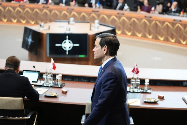 United States Secretary of State Marco Rubio arrives for a meeting of the North Atlantic Council in foreign ministers format at NATO headquarters in Brussels, Thursday, April 3, 2025. (AP Photo/Virginia Mayo)