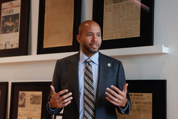 Democratic gubernatorial candidate Jason Esteves visited the AJC office last month.