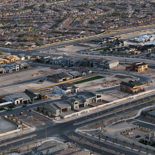 Homes are seen under construction Monday, Feb. 2, 2026, in Las Vegas. (AP Photo/John Locher)