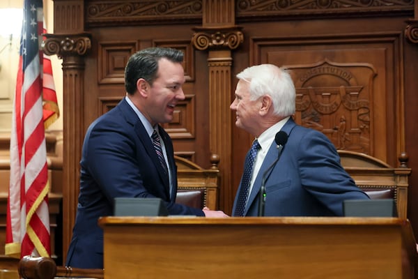 Lt. Gov. Burt Jones (left) and House Speaker Jon Burns. (Jason Getz/AJC)