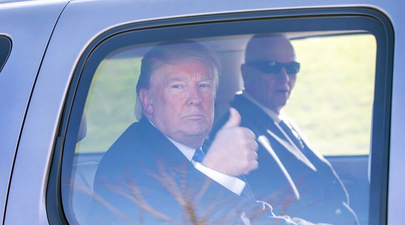 Republican presidential candidate Donald Trump leaves a polling place in Wisconsin. Wisconsin residents voted in the state's primary Tuesday.