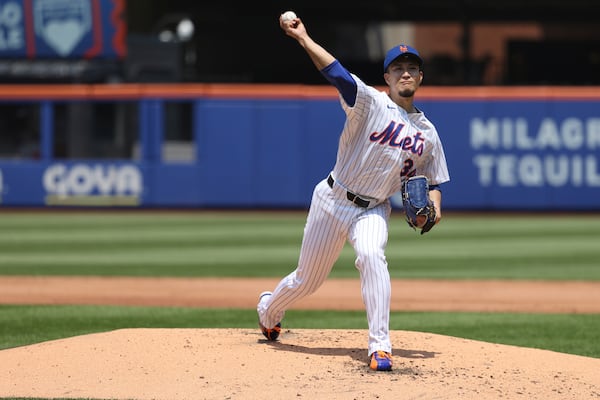New York Mets' Kodai Senga pitches during the second inning of a baseball game against the Washington Nationals, Thursday, June 12, 2025, in New York. (AP Photo/Pamela Smith)