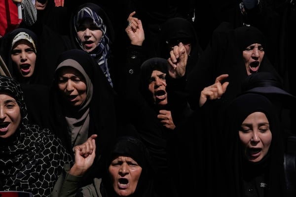 Iranian worshippers chant slogans during a protest to condemn Israeli attacks on multiple cities across Iran, after the Friday prayers ceremony in Tehran, Iran, Friday, June 20, 2025. (AP Photo/Vahid Salemi)