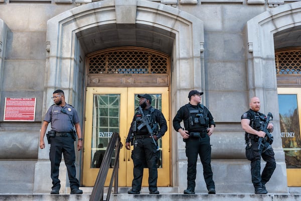 There was an increased security presence at the Fulton County Courthouse in Atlanta prior to Michael Flynn, former President Donald Trump’s onetime national security advisor, arriving to testify before a special grand jury on Thursday, December 8, 2022. The special grand jury is probing whether Trump or his allies criminally interfered in Georgia’s 2020 elections. (Arvin Temkar / arvin.temkar@ajc.com)