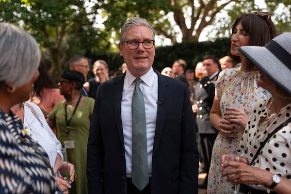 Britain's Prime Minister Keir Starmer hosts a reception for public sector workers at 10 Downing Street, London, Tuesday July 1, 2025. (Carl Court/Pool via AP)