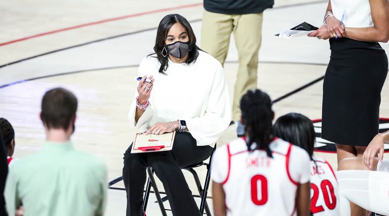 Georgia coach Joni Taylor during a game against Florida at Stegeman Coliseum in Athens, Ga., on Sunday, Jan. 10, 2021. (Photo by Tony Walsh)