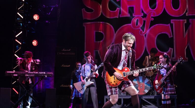Merritt David Janes as Dewey and the cast of the “School of Rock” national tour. The show plays the Fox Theatre through Oct. 21. CONTRIBUTED BY MATTHEW MURPHY