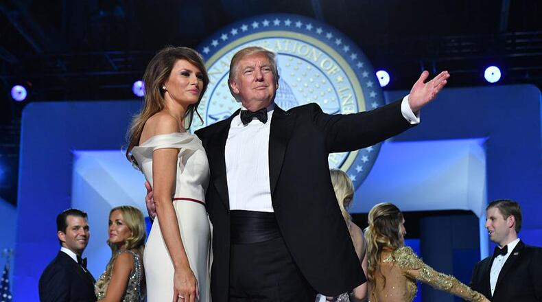 President Donald Trump and First Lady Melania Trump dance at the Freedom Ball on January 20, 2017 in Washington, D.C. The Trumps attend a series of balls capping off his Inauguration day festivities.