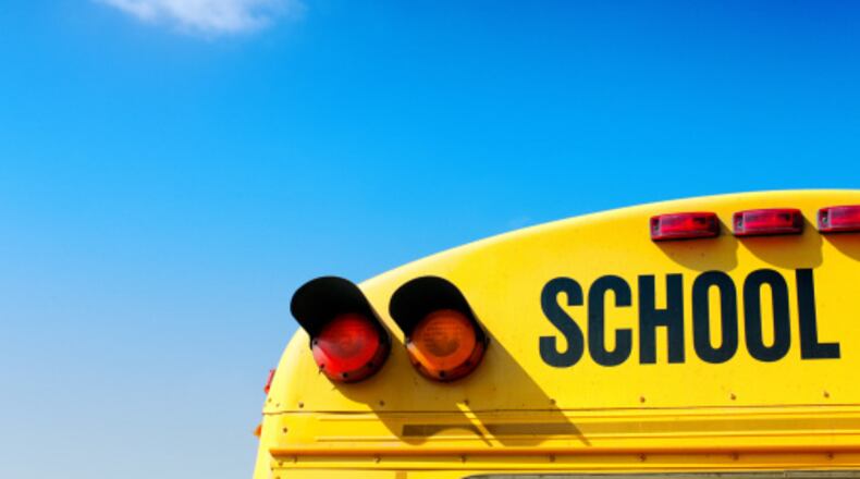 School bus in technicolor