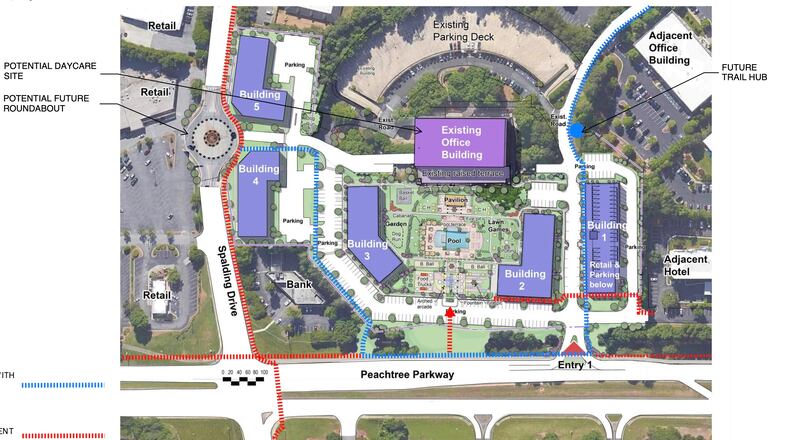Peachtree Corners recently denied a request to rezone 15.69 acres for a new mixed-use development at Peachtree Parkway and Spalding Drive. (Courtesy City of Peachtree Corners)
