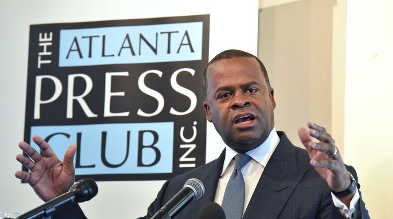 Who will be Atlanta’s next mayor? Outgoing Atlanta Mayor Kasim Reed speaks at the Atlanta Press Club’s Newsmaker Luncheon on Tuesday, February 28, 2017.