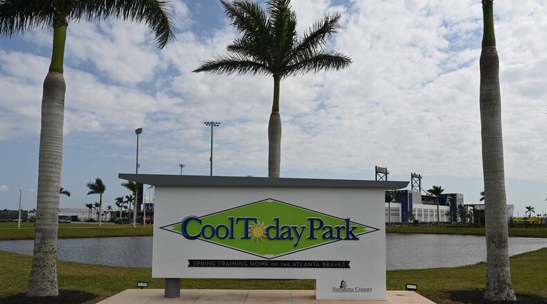 Exterior of the Braves’ CoolToday Park spring training complex, Friday, Feb. 17, 2023, in North Port, Fla.. (Hyosub Shin / Hyosub.Shin@ajc.com)
