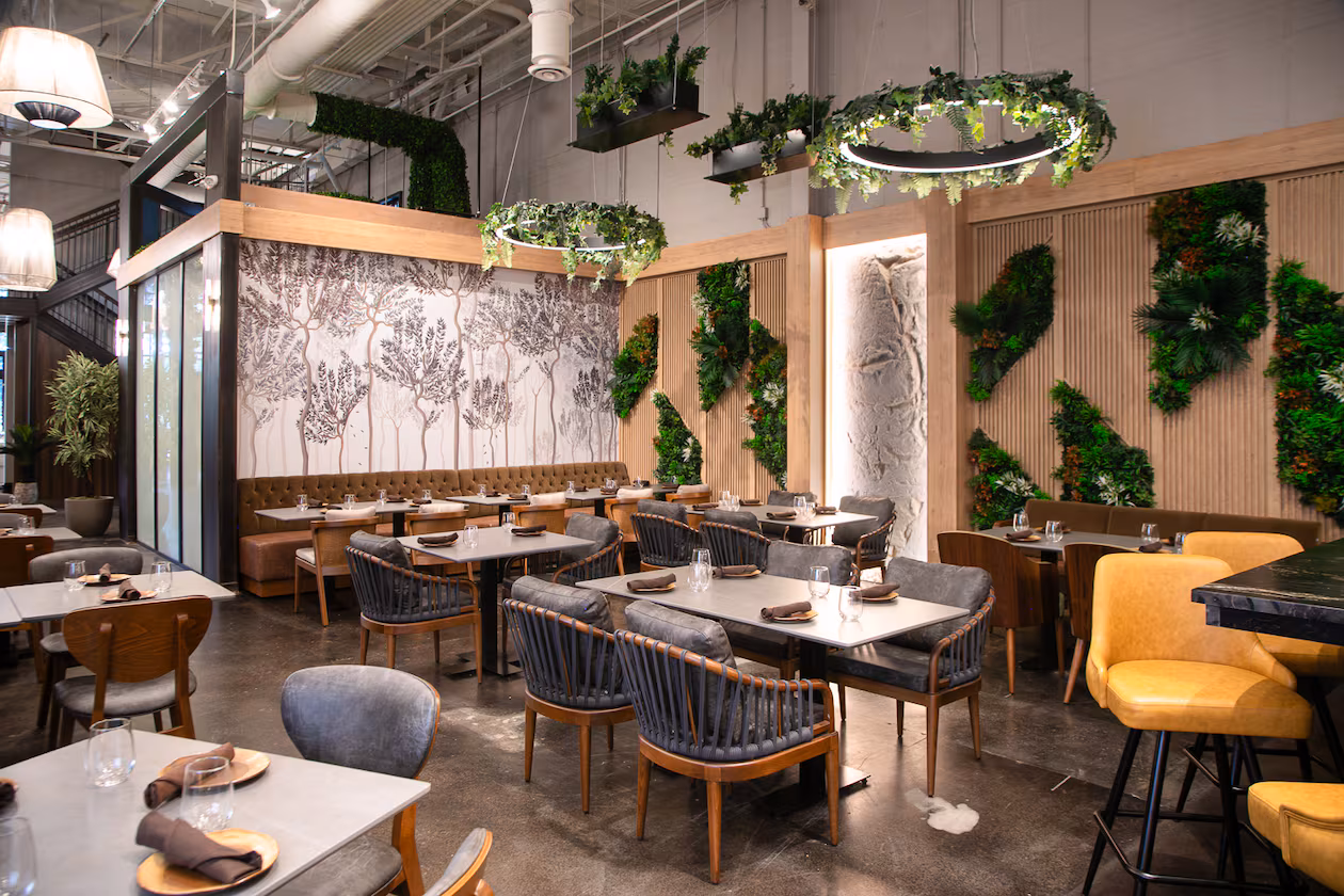 Azara took over an enormous space on Atlanta's Eastside Beltline Trail that was formerly home to French-Mediterranean restaurant Bazati. (Erik Meadows Photography. Courtesy of Azara)