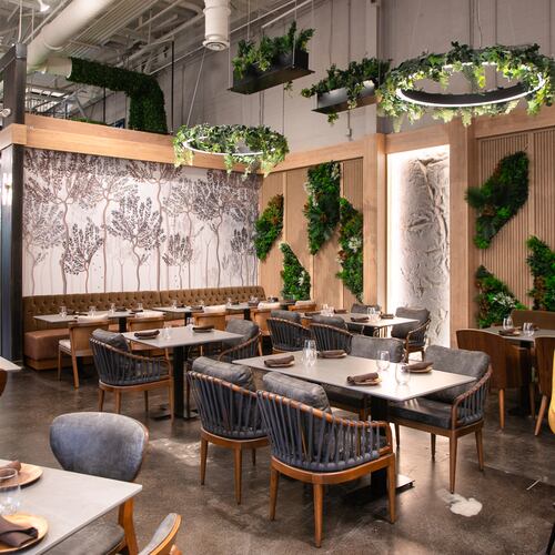 Azara took over an enormous space on Atlanta's Eastside Beltline Trail that was formerly home to French-Mediterranean restaurant Bazati. (Erik Meadows Photography. Courtesy of Azara)